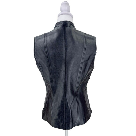Newport News VTG Y2K NWT Leather Lace Up Moto Vest 8 Black Edgy Old Money - Picture 4 of 7